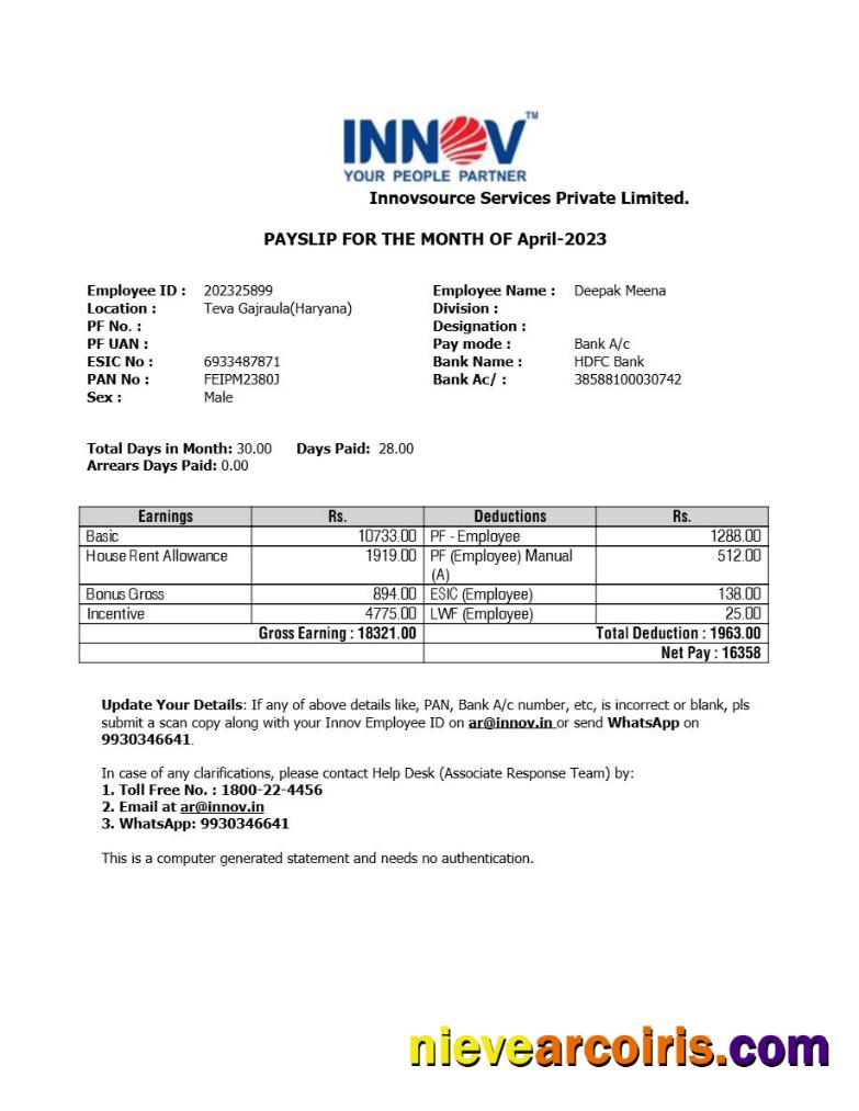 Innovsource Services staffing company payslip